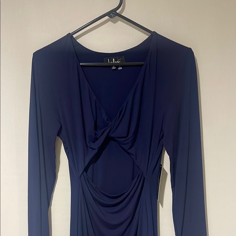 Lulus V Neck Twist Front Blue Midi Dress Size Medium - Picture 2 of 9